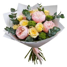 Sunlit Roses and Pink Peonies