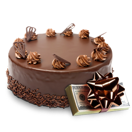 De l&#39;argent avec un gâteau au chocolat