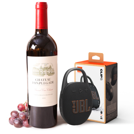 Coffret cadeau JBL Clip et vin rouge