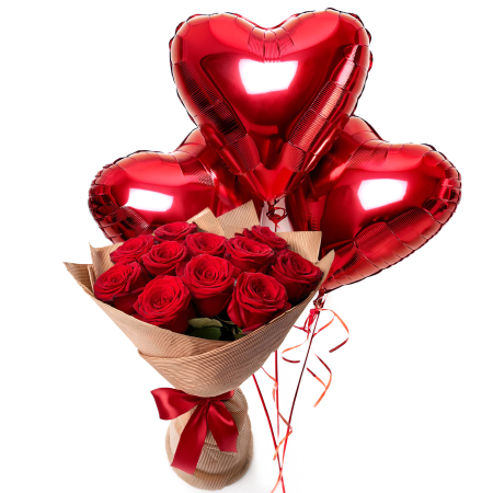 Coffret cadeau romantique avec rose rouge et ballon