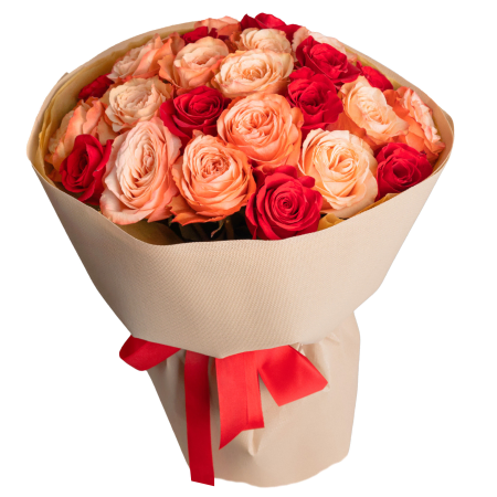 Bouquet de roses écarlates et crème