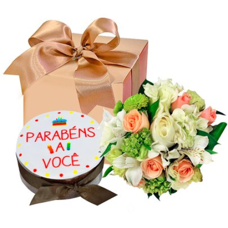 Coffret cadeau gâteau et anniversaire floral