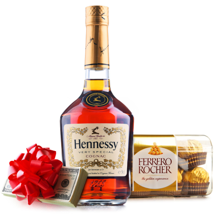 Argent comptant avec chocolat et cognac