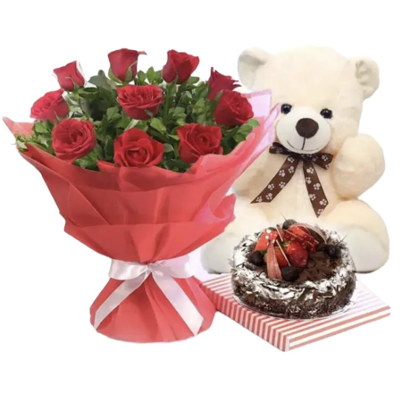 Gâteau d&#39;indulgence de la Forêt-Noire et roses