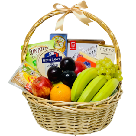Panier gourmand de fruits et de fromages