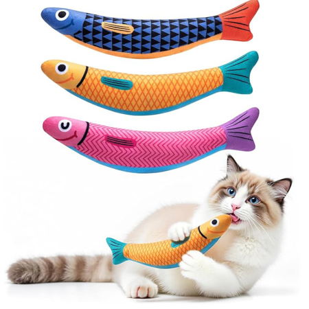 Coffret cadeau Trio de poissons froissés à l&#39;herbe à chat pour chats